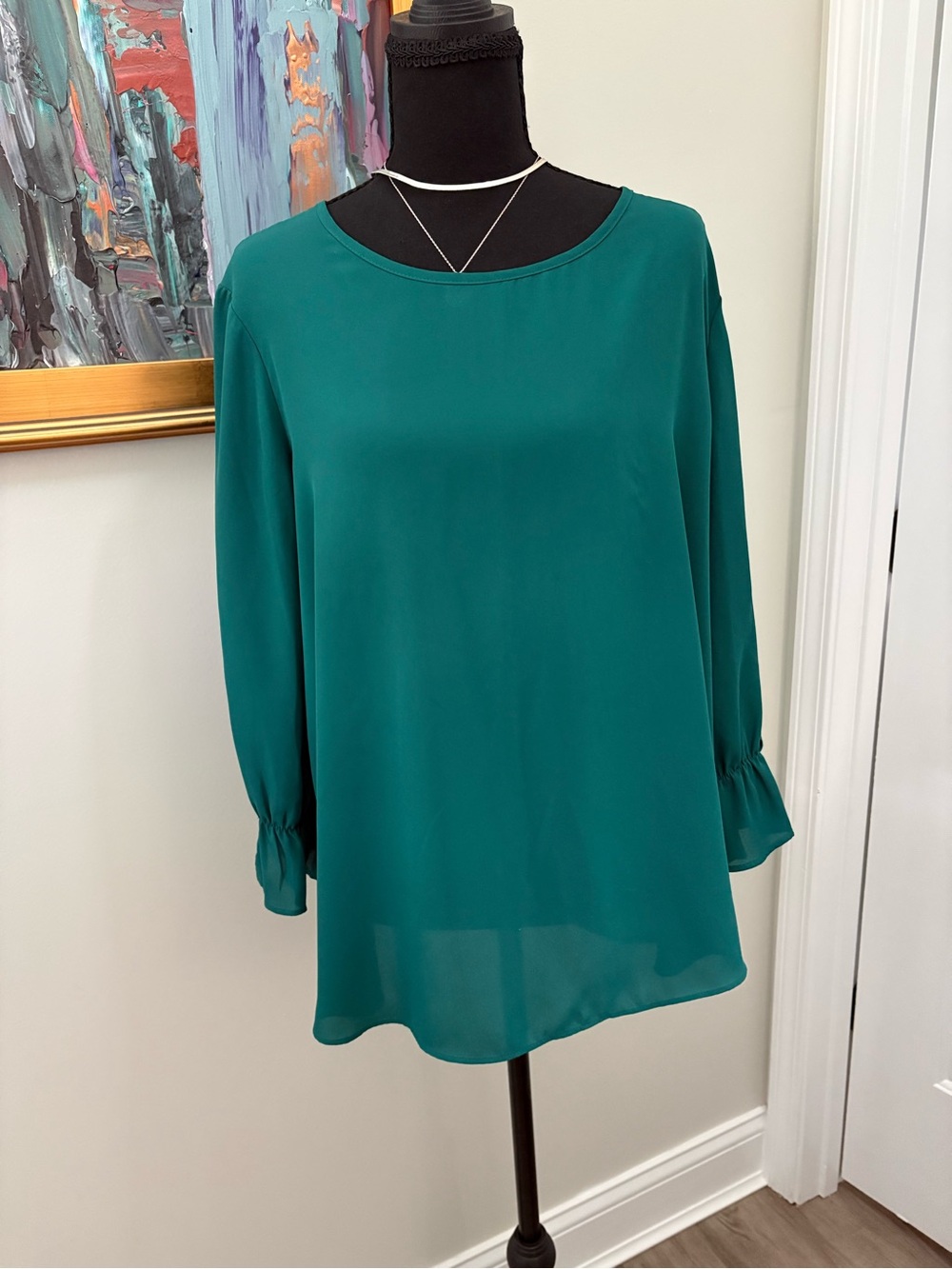 Cato Teal Green Ruffle Sleeve Blouse